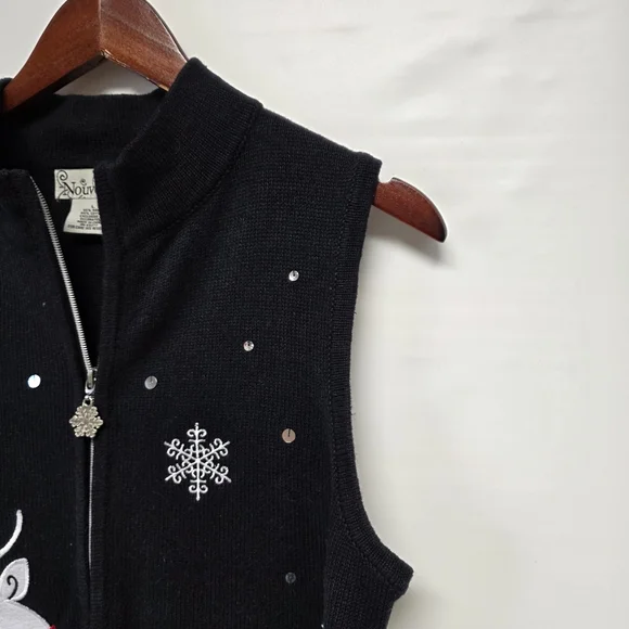 Nouveaux reindeer holiday Christmas sweater vest zip closure Vintage Large - Picture 5 of 9